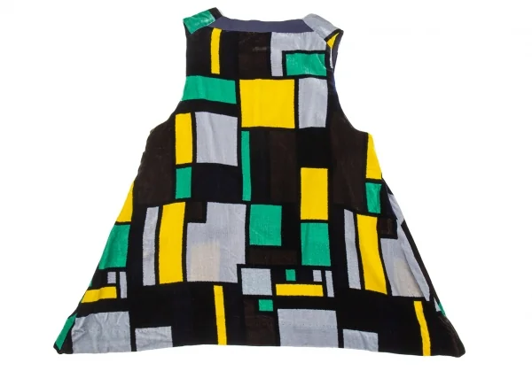 バッカBACCA ボックスプリントベロアノースリーブトップス 黒黄緑38 K-105179_007