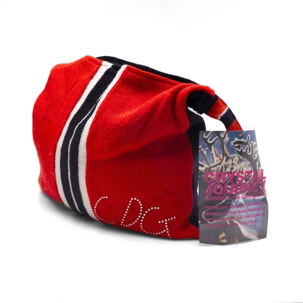 新品!コムデギャルソンCOMME des GARCONS スワロフスキー装飾ラインニットリメイクショルダーバッグ オレンジ紺 K-105236_001