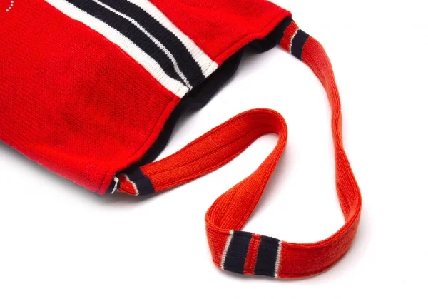 新品!コムデギャルソンCOMME des GARCONS スワロフスキー装飾ラインニットリメイクショルダーバッグ オレンジ紺 K-105236_010