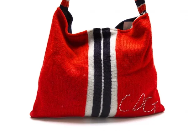 新品!コムデギャルソンCOMME des GARCONS スワロフスキー装飾ラインニットリメイクショルダーバッグ オレンジ紺 K-105236_003