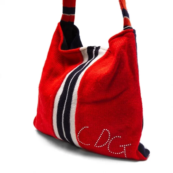 新品!コムデギャルソンCOMME des GARCONS スワロフスキー装飾ラインニットリメイクショルダーバッグ オレンジ紺 K-105236_004