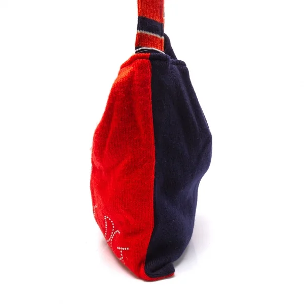 新品!コムデギャルソンCOMME des GARCONS スワロフスキー装飾ラインニットリメイクショルダーバッグ オレンジ紺 K-105236_006