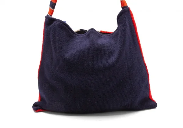 新品!コムデギャルソンCOMME des GARCONS スワロフスキー装飾ラインニットリメイクショルダーバッグ オレンジ紺 K-105236_007