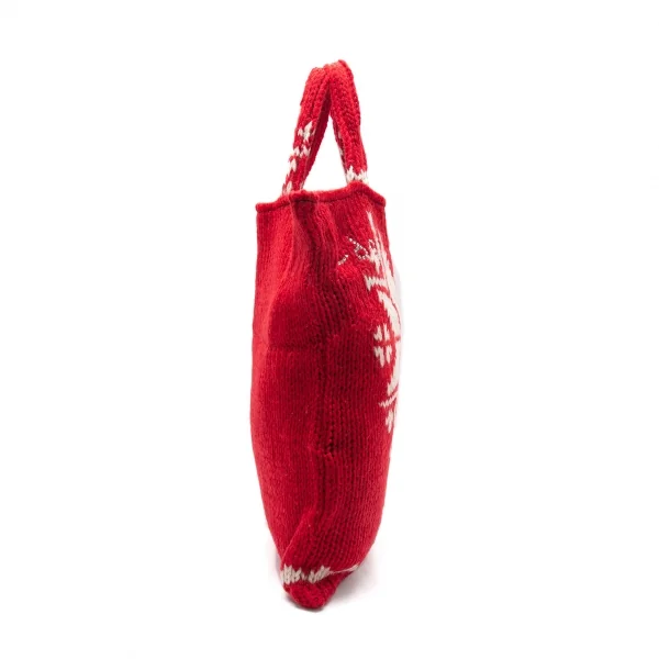 新品!コムデギャルソンCOMME des GARCONS スワロフスキー装飾ノルディックニットリメイクトートバッグ 赤白 K-105237_004