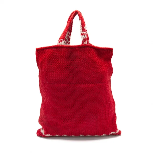 新品!コムデギャルソンCOMME des GARCONS スワロフスキー装飾ノルディックニットリメイクトートバッグ 赤白 K-105237_005