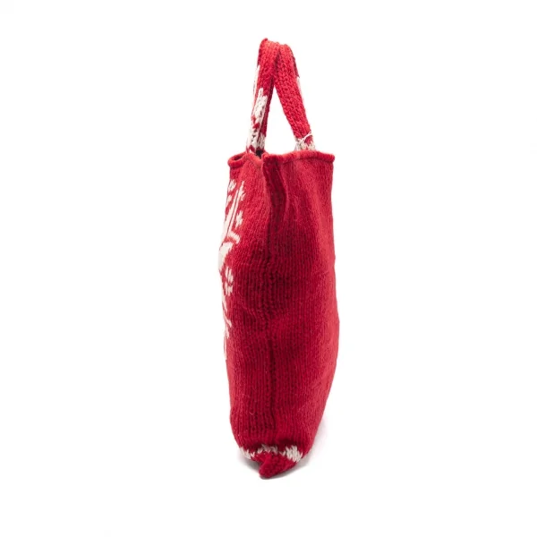 新品!コムデギャルソンCOMME des GARCONS スワロフスキー装飾ノルディックニットリメイクトートバッグ 赤白 K-105237_006