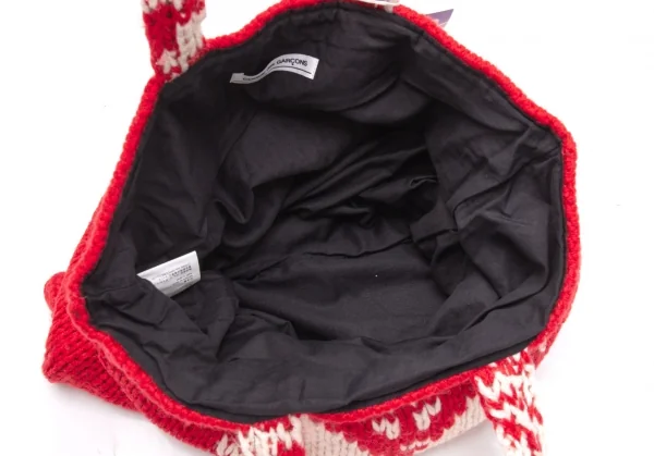 新品!コムデギャルソンCOMME des GARCONS スワロフスキー装飾ノルディックニットリメイクトートバッグ 赤白 K-105237_009