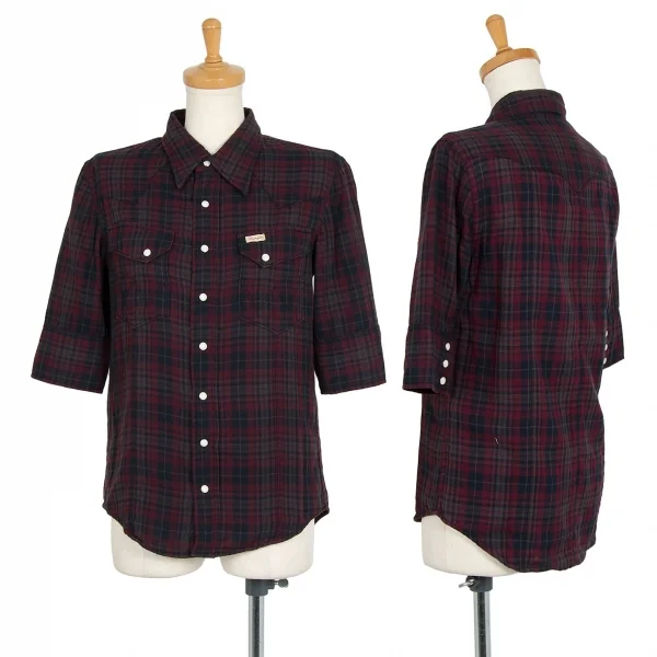 エーケーエム×ラングラーAKM×Wrangler ウエスタンチェック半袖シャツ グレーエンジS K-105247_001