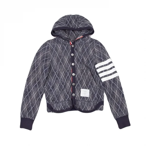 トムブラウンTHOM BROWNE 4BARアーガイルチェックボタンパーカー 0 グレー紺00 K-105251_001