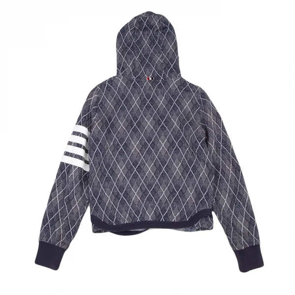 トムブラウンTHOM BROWNE 4BARアーガイルチェックボタンパーカー 0 グレー紺00 K-105251_015