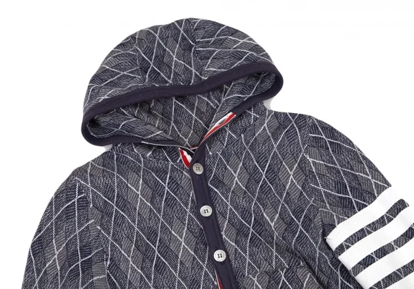 トムブラウンTHOM BROWNE 4BARアーガイルチェックボタンパーカー 0 グレー紺00 K-105251_002