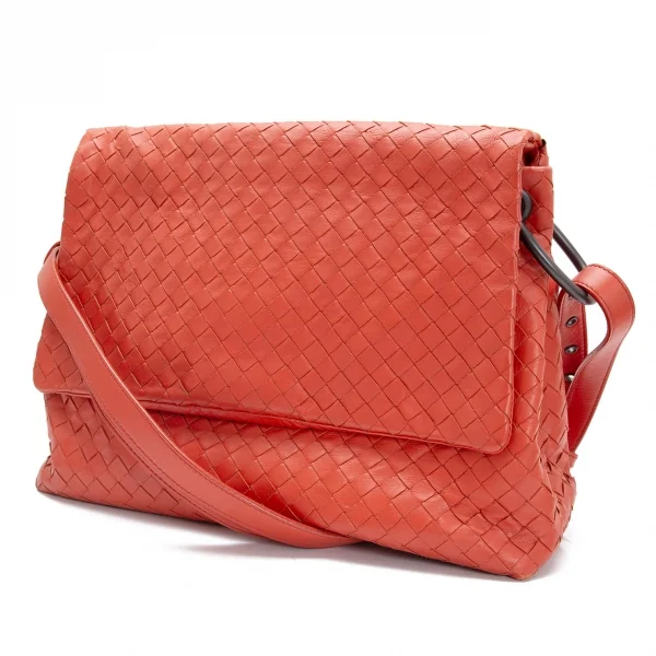ボッテガヴェネタ BOTTEGA VENETA　イントレチャートフラップショルダーバッグ オレンジ K-105268_001