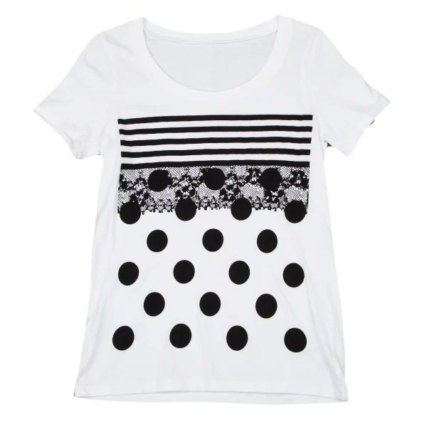 スナオクワハラsunao kuwahara コットンドットレースプリントTシャツ 白M K-105279_001