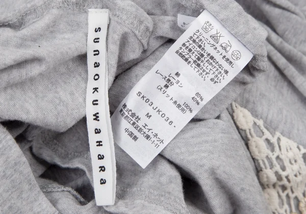 スナオクワハラsunao kuwahara コットンレーヨン花柄レース刺繍ドルマンカットポンチョ 杢グレーM K-105280_012