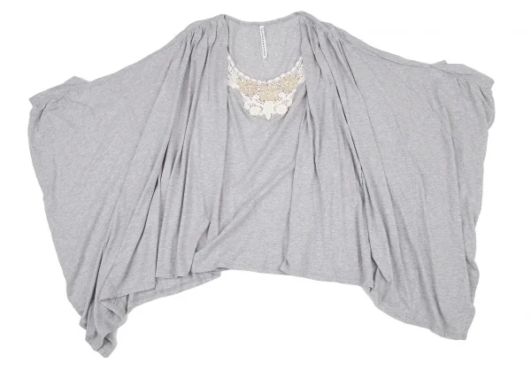 スナオクワハラsunao kuwahara コットンレーヨン花柄レース刺繍ドルマンカットポンチョ 杢グレーM K-105280_002