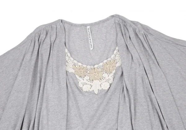 スナオクワハラsunao kuwahara コットンレーヨン花柄レース刺繍ドルマンカットポンチョ 杢グレーM K-105280_003