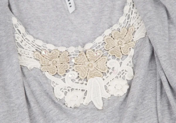 スナオクワハラsunao kuwahara コットンレーヨン花柄レース刺繍ドルマンカットポンチョ 杢グレーM K-105280_004