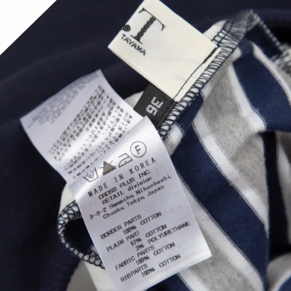 アツロウタヤマATSURO TAYAMA コットンボーダーシャツレイヤードノースリーブトップス 紺グレー白36 K-105284_012