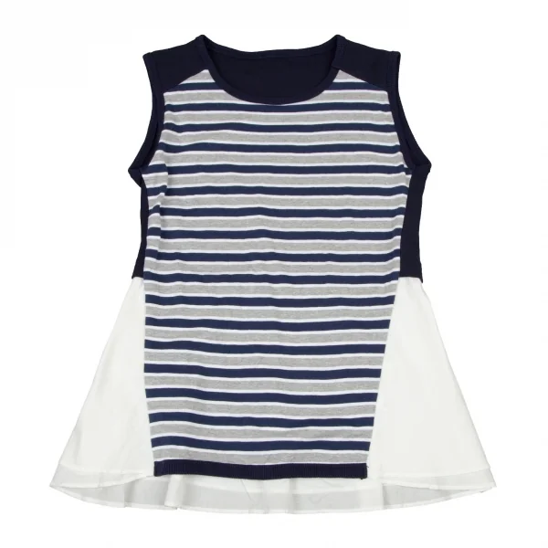 アツロウタヤマATSURO TAYAMA コットンボーダーシャツレイヤードノースリーブトップス 紺グレー白36 K-105284_002