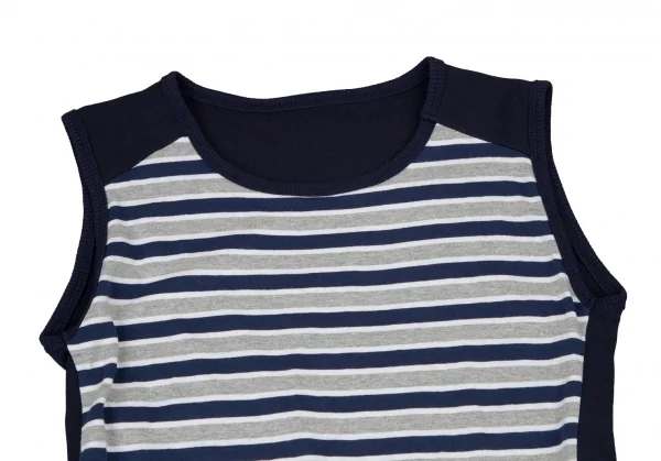 アツロウタヤマATSURO TAYAMA コットンボーダーシャツレイヤードノースリーブトップス 紺グレー白36 K-105284_003