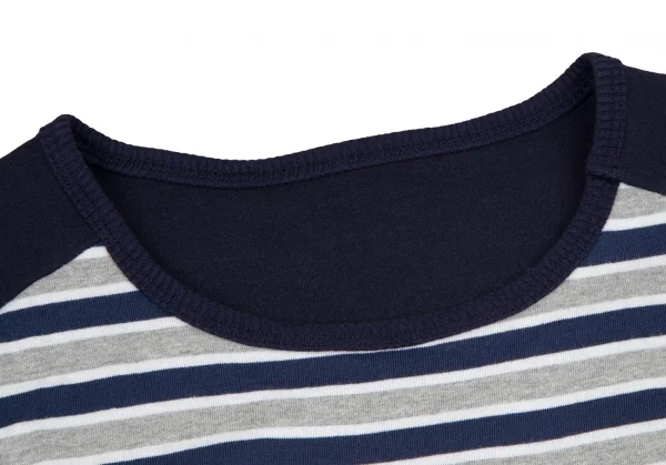 アツロウタヤマATSURO TAYAMA コットンボーダーシャツレイヤードノースリーブトップス 紺グレー白36 K-105284_004