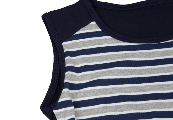 アツロウタヤマATSURO TAYAMA コットンボーダーシャツレイヤードノースリーブトップス 紺グレー白36 K-105284_005