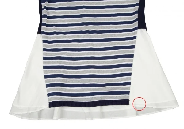 アツロウタヤマATSURO TAYAMA コットンボーダーシャツレイヤードノースリーブトップス 紺グレー白36 K-105284_006