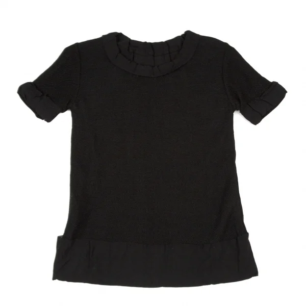 アツロウタヤマATSURO TAYAMA レーヨンリネンメッシュ折り返し半袖カットソー 黒36 K-105285_002