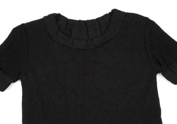 アツロウタヤマATSURO TAYAMA レーヨンリネンメッシュ折り返し半袖カットソー 黒36 K-105285_003