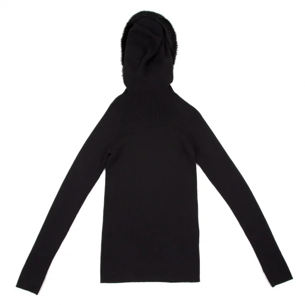 リミフゥLIMI feu ウールフェイクファーネック着脱袖グローブリブニットセーター 黒S K-105291_011