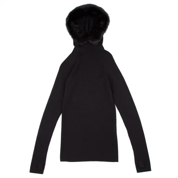 リミフゥLIMI feu ウールフェイクファーネック着脱袖グローブリブニットセーター 黒S K-105291_002