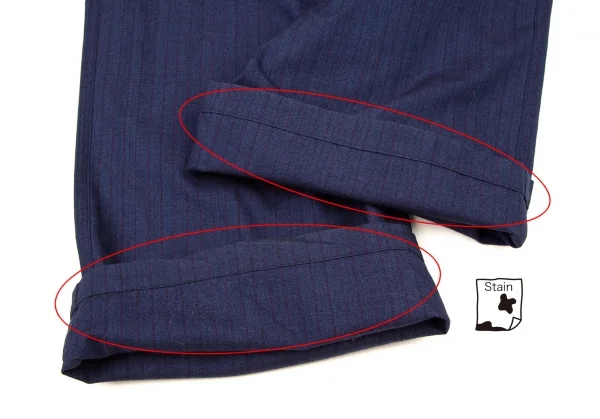 ヨウジヤマモト ファムYohji Yamamoto FEMME コットンストライプウエスト折り返しドロストワイドパンツ 青2 K-105294_011