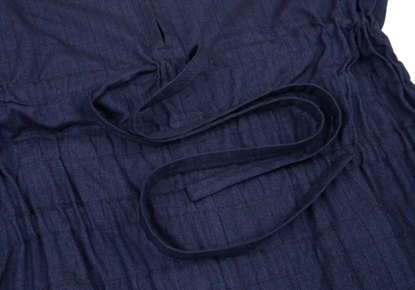 ヨウジヤマモト ファムYohji Yamamoto FEMME コットンストライプウエスト折り返しドロストワイドパンツ 青2 K-105294_003