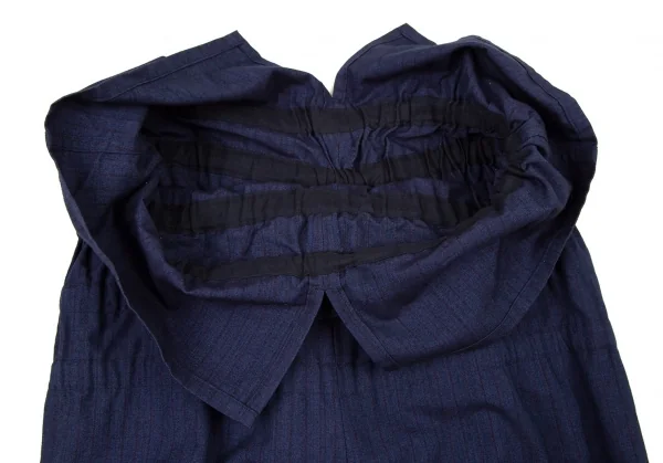ヨウジヤマモト ファムYohji Yamamoto FEMME コットンストライプウエスト折り返しドロストワイドパンツ 青2 K-105294_004