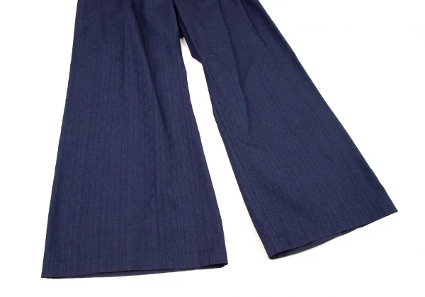 ヨウジヤマモト ファムYohji Yamamoto FEMME コットンストライプウエスト折り返しドロストワイドパンツ 青2 K-105294_005