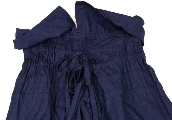 ヨウジヤマモト ファムYohji Yamamoto FEMME コットンストライプウエスト折り返しドロストワイドパンツ 青2 K-105294_008