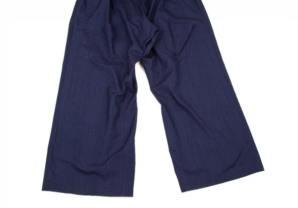 ヨウジヤマモト ファムYohji Yamamoto FEMME コットンストライプウエスト折り返しドロストワイドパンツ 青2 K-105294_009