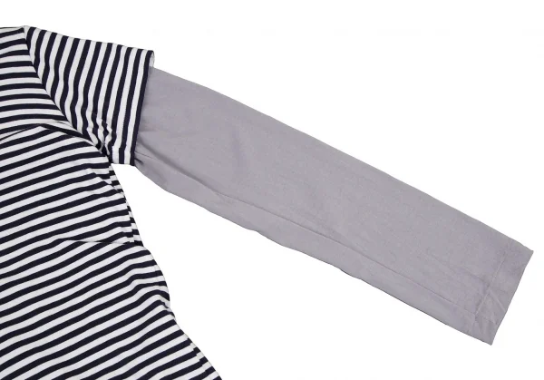 コムデギャルソンCOMME des GARCONS アクリルコットンVネックボーダーストレッチレイヤードカットソー 白紺グレーS K-105301_004