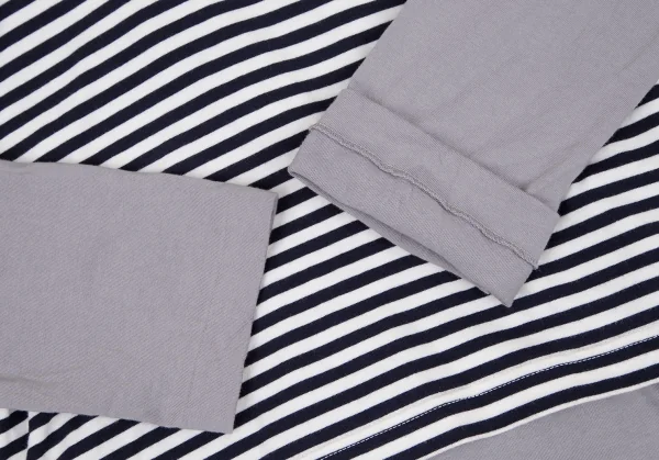 コムデギャルソンCOMME des GARCONS アクリルコットンVネックボーダーストレッチレイヤードカットソー 白紺グレーS K-105301_005