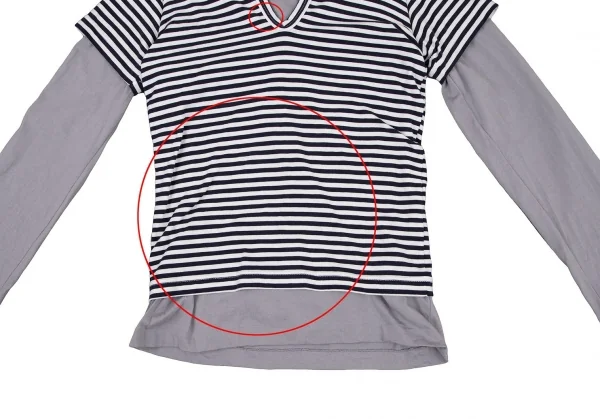 コムデギャルソンCOMME des GARCONS アクリルコットンVネックボーダーストレッチレイヤードカットソー 白紺グレーS K-105301_006