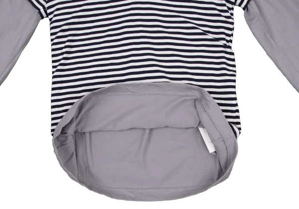 コムデギャルソンCOMME des GARCONS アクリルコットンVネックボーダーストレッチレイヤードカットソー 白紺グレーS K-105301_009