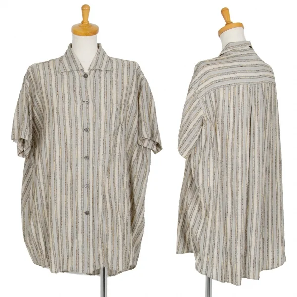 ROMEO GIGLI Stripe Short Sleeve Shirt Beige,Grey 9T K-105320_001