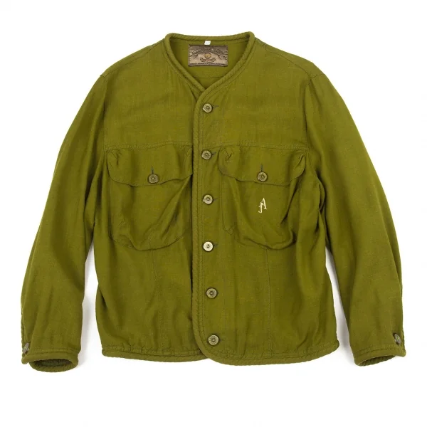 アルマーニジーンズARMANI JEANS ロゴプリントノーカラージャケット 緑50 K-105344_001