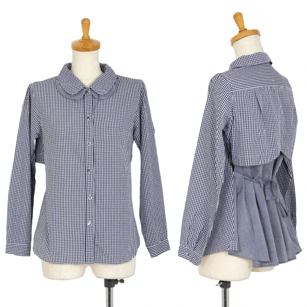 フラボアFRAPBOIS レイヤードデザインラウンドカラーギンガムチェックシャツ 白紺0 K-105368_001