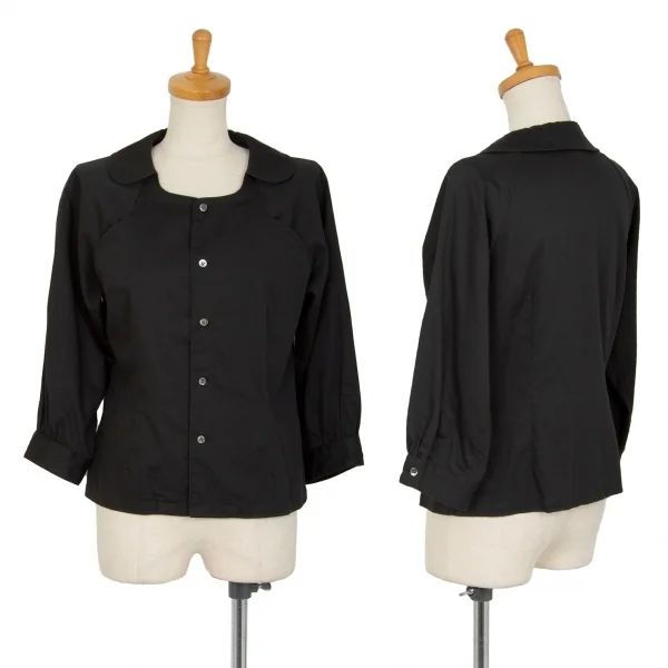コムコム コムデギャルソンCOMME des GARCONS コットンスクエアラウンドカラー七分袖シャツ 黒S K-105395_001