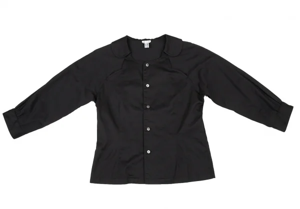 コムコム コムデギャルソンCOMME des GARCONS コットンスクエアラウンドカラー七分袖シャツ 黒S K-105395_002