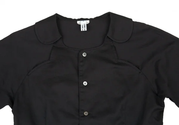 コムコム コムデギャルソンCOMME des GARCONS コットンスクエアラウンドカラー七分袖シャツ 黒S K-105395_003
