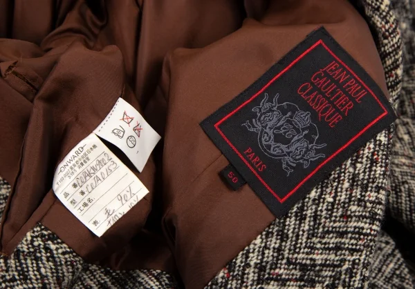 ジャンポールゴルチエ クラシックJean Paul GAULTIER CLASSIQUE ヘリンボーンネップツイードコート 白黒 白黒赤50 K-105429_020