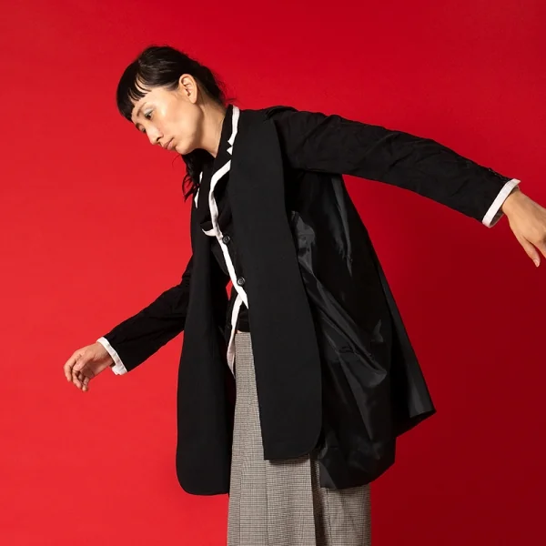 コムデギャルソンCOMME des GARCONS　異素材切替ワイドインサイドアウトボタンレスベスト 黒M K-105486_012