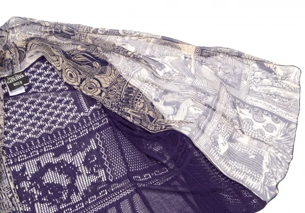 ジャンポールゴルチエ マイユファムJean Paul GAULTIER MAILLE FEMME グラフィックプリント切替レースニットカーディガン 紫M K-105513_010